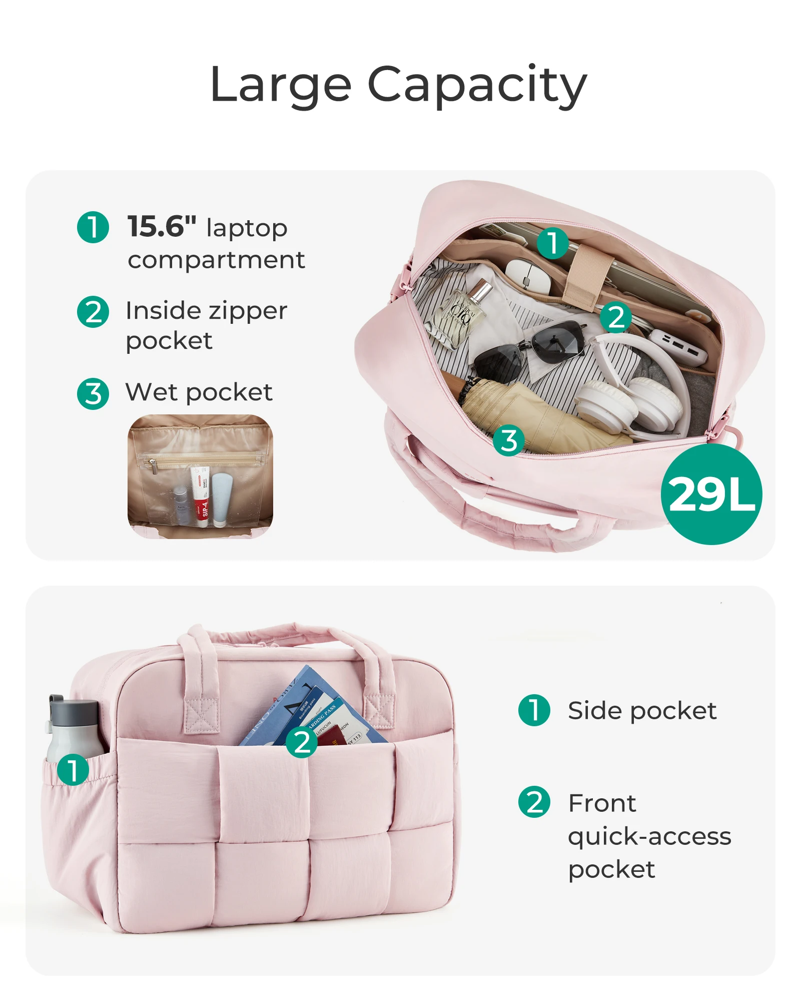 BAGSMART Puffer Travel Bag Duffle Bag for Travel with Laptop Compartment Weekender Gym Bags for Women Carry On Duffel Bag
