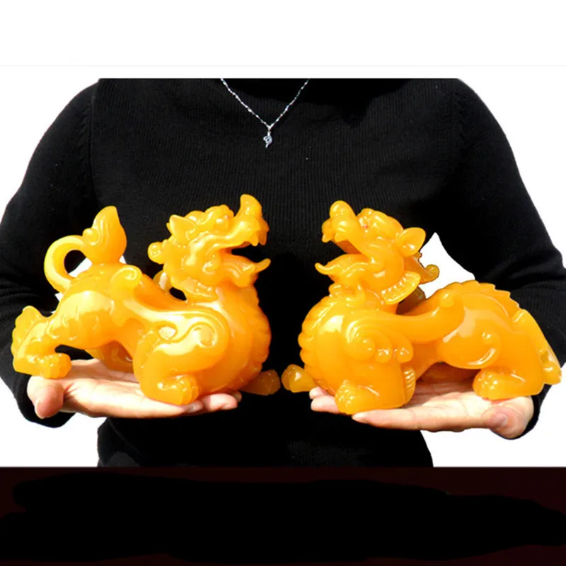 Kirin white jade imitation Pixiu handicrafts display a pair consecrated pots Feng Shui to make fortune home decoration