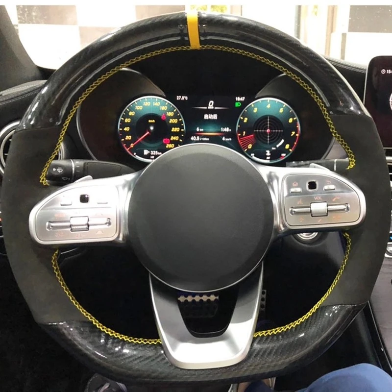 

Прошитая вручную черная углеродная волоконная черная замша для Mercedes-Benz A-Class W177 2018-2019