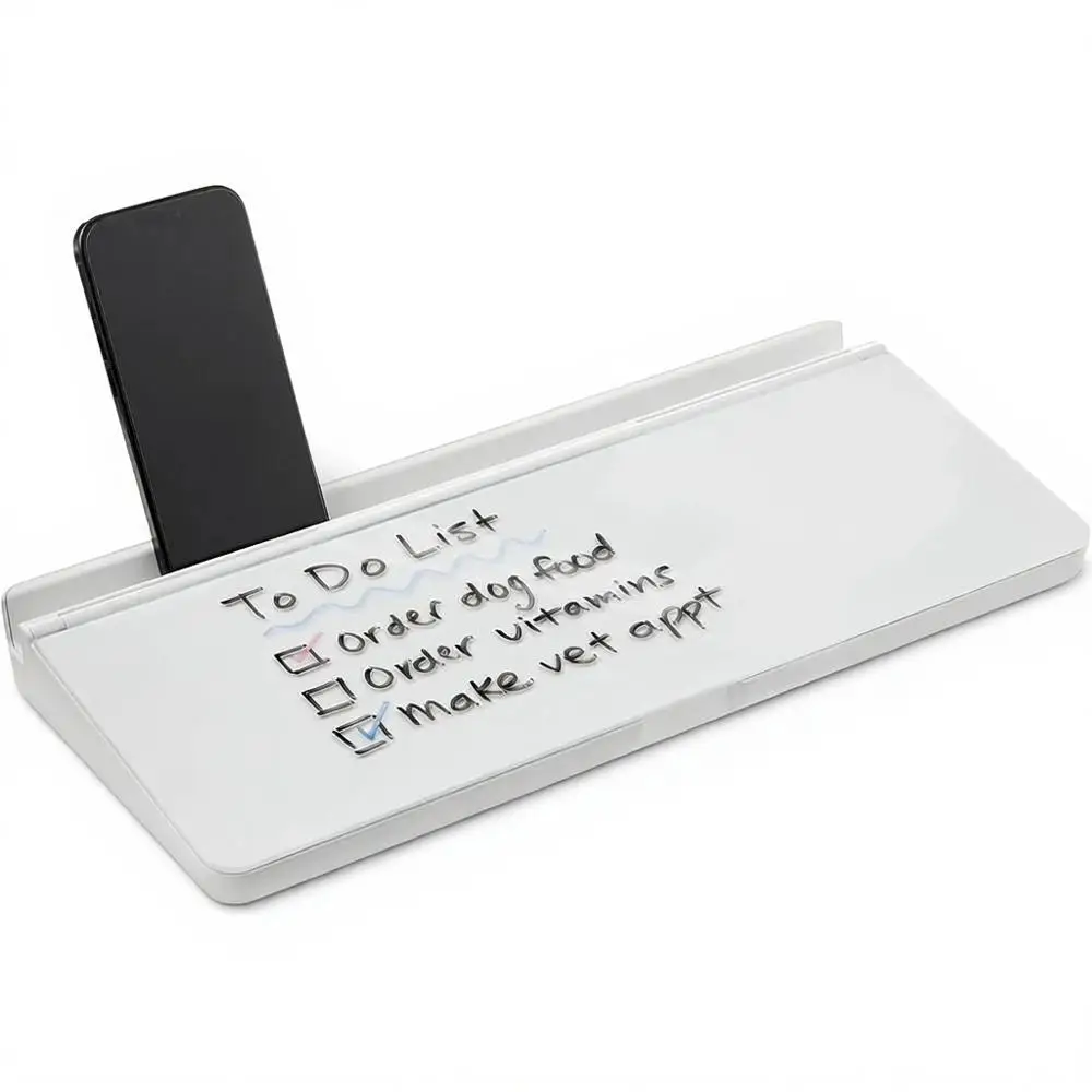 

Tempered Glass Dry Erase Board with Organizer, 15.7 x 5.4, White