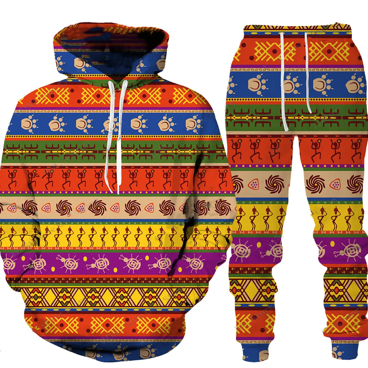 Men's African Style 3D Print Hoodie /Sets Long Sleeve Hooded Tracksuit Couple Casual Clothes  Спортивный Костюм