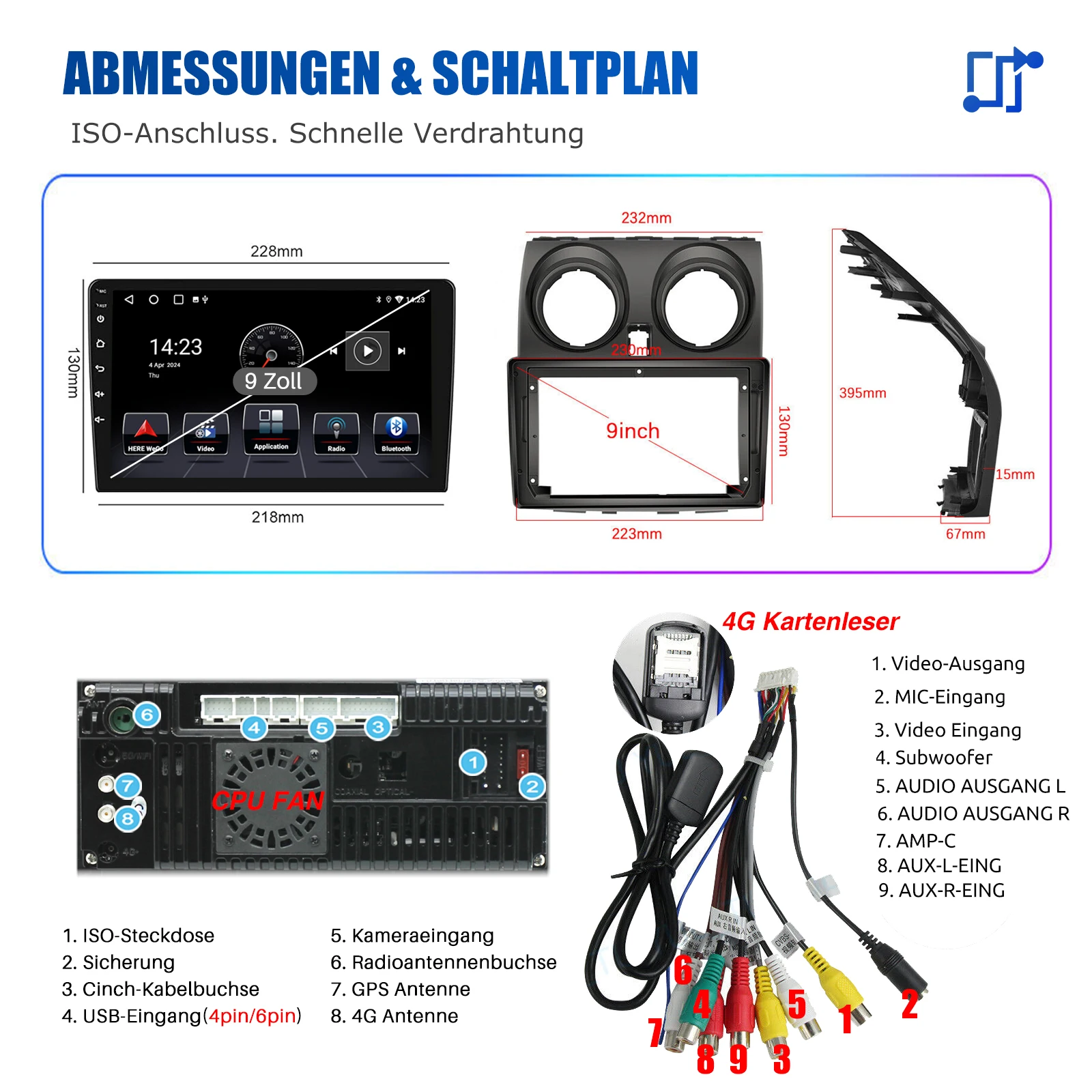 ESSGOO 4G 8-Core Android 14 6 + 128G Carplay Android Auto Für Nissan Qashqai J10 2007-13 2DIN 9 "Autoradio GPS Navi Player FM Wifi – Detail 16