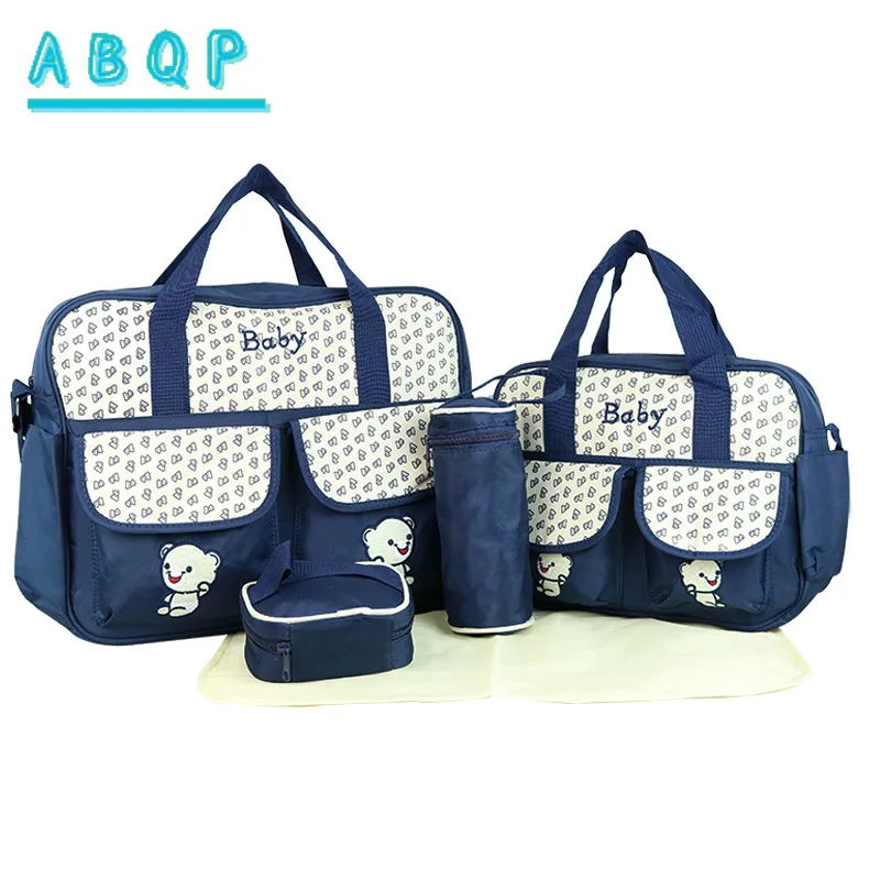 Baby Diaper Bag Handbag Fashionable 5-piece Set Baby Bag Large Capacity Embroidered Baby Diaper Crossbody Bag Multifunctional