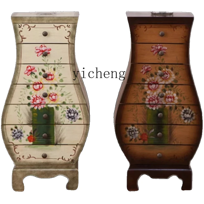 

Tqh Entrance Cabinet Solid Wood Vase-Shaped Decorative Storage Finishing Cabinet Retro Painted