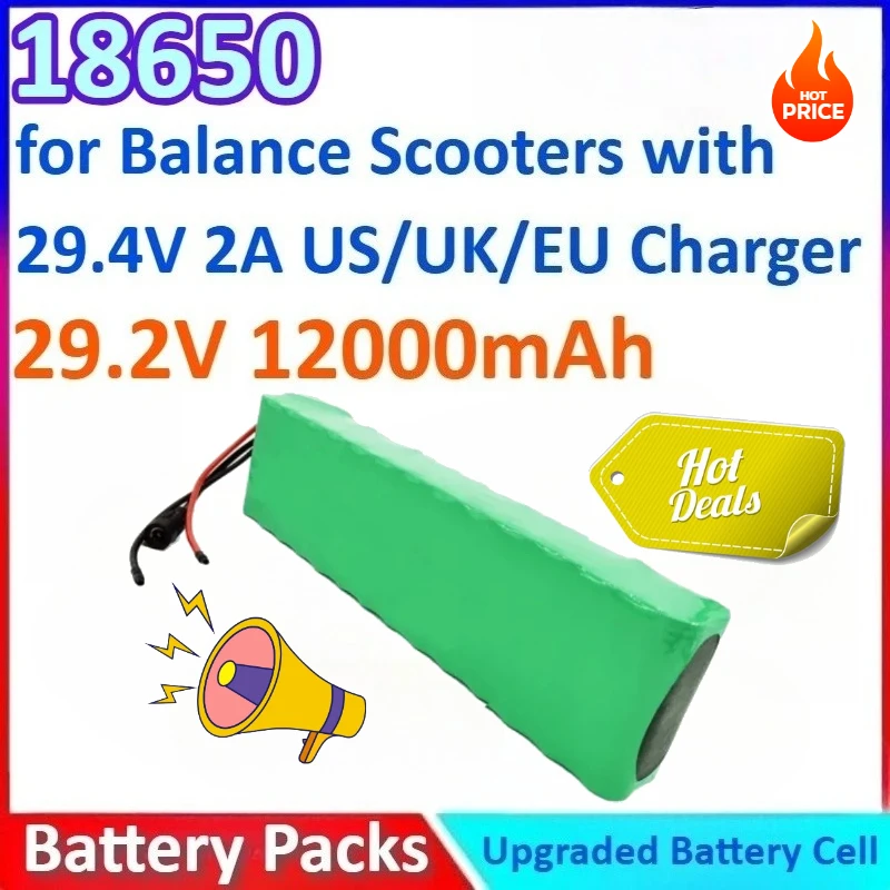 

New 7S4P 12Ah 29.2V 18650 Li-ion Battery Pack for Power-assisted Bicycles and Balance Scooters with 29.4V 2A UK/EU/US Charger