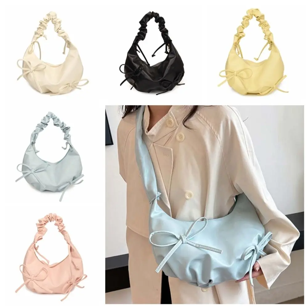 

Korean Style Pleated Bow Tote Bag Pleated Strap Handbag Underarm Cloud Bag Minority Design French Style Dumplings Bag Travel