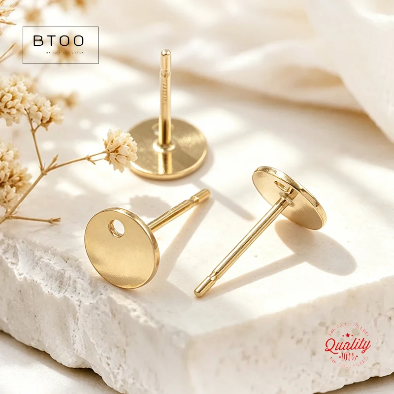 14K Gold Filled 6mm Disc Stud Earrings Post Jewelry Making DIY Accessory