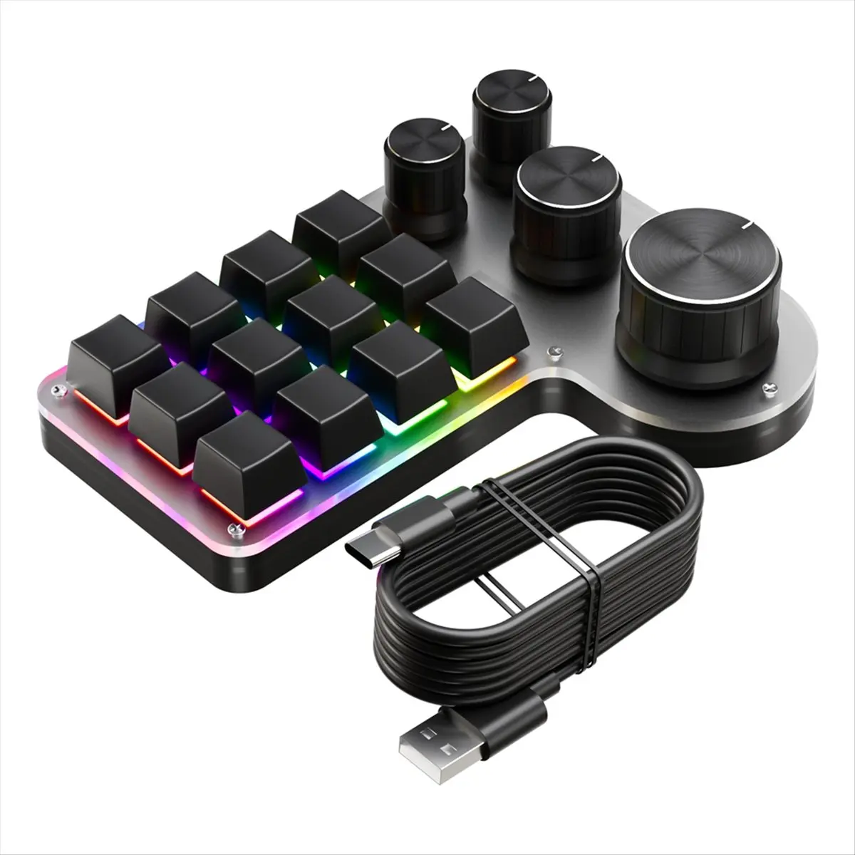 A10I Custom Macro Keyboard 12 Keys 4 Knobs Mini USB Mechanical Keyboard Programming Macro Gaming Keypad Black