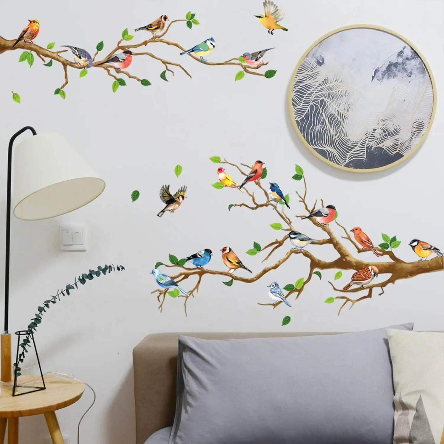 Hummingbird Tree Branch Wall Sticker Green Leaf Flying Bird Vinyl Decal Self-Adhesive for Garden Living Room Bedroom - view 2