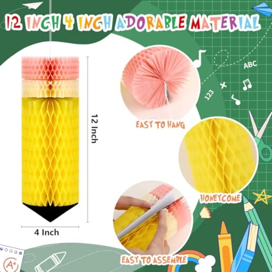 ديكورات العودة إلى المدرسة المعلقة على شكل قرص العسل 12 قطعة من مناديل ورقية لتزيين الفصول الدراسية مرحبًا بكم في العودة إلى سقف المدرسة