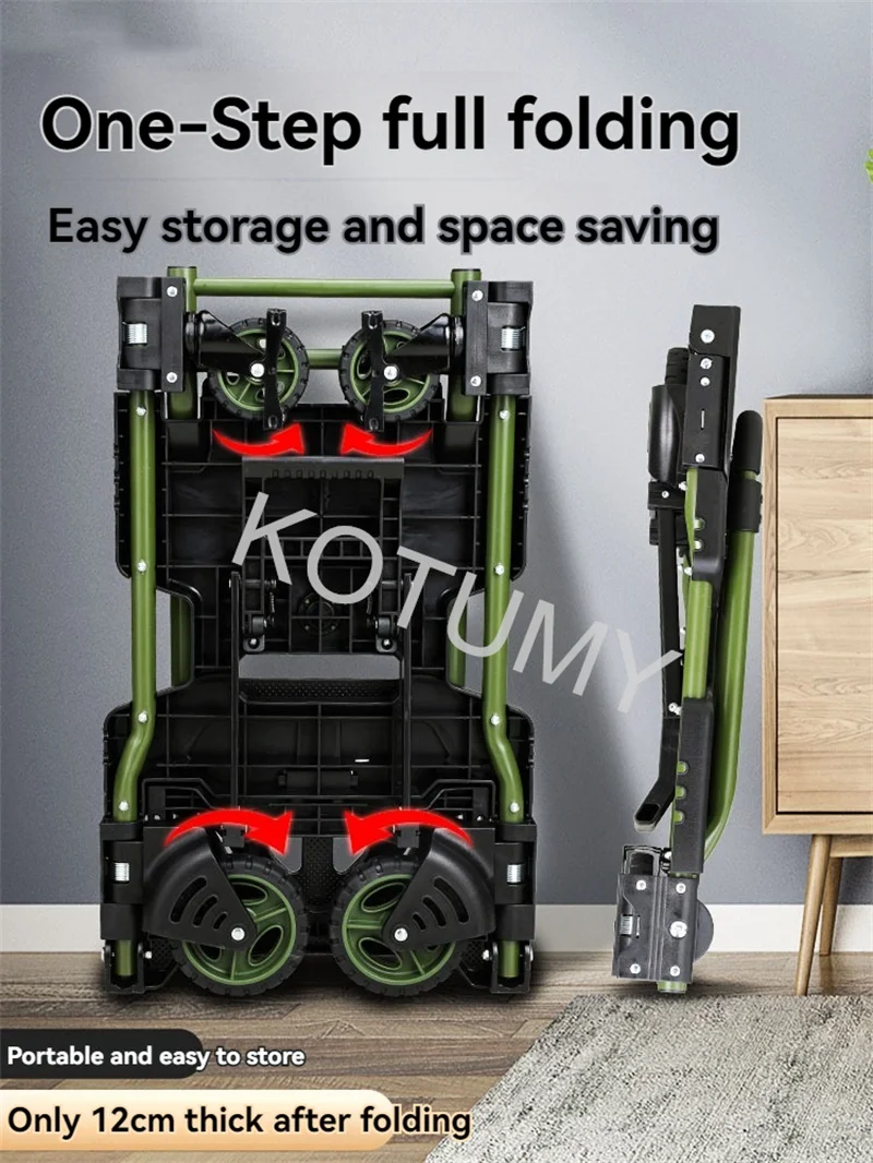 Multifunctional Folding Trolley Four Wheel Flatbed Truck Household Luggage Cart Portable Handcart Outdoor Camping Wagon