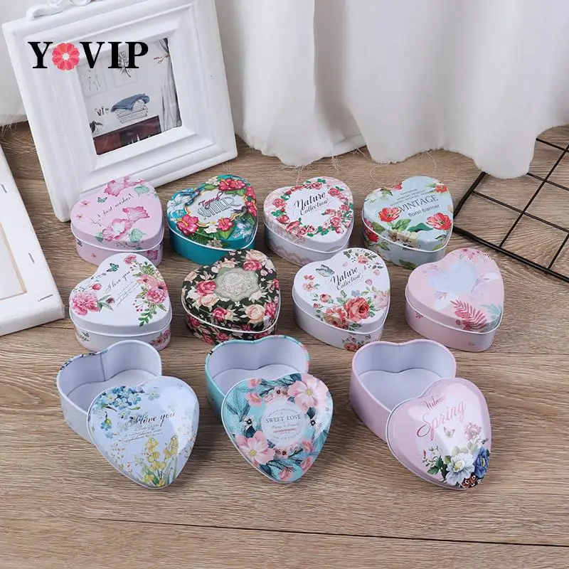 1Pcs Mini Vintage Flowers Tin Wedding Candy Tea Storage Boxes Metal Box Gift Coin Earrings Box Party Favor Case Random