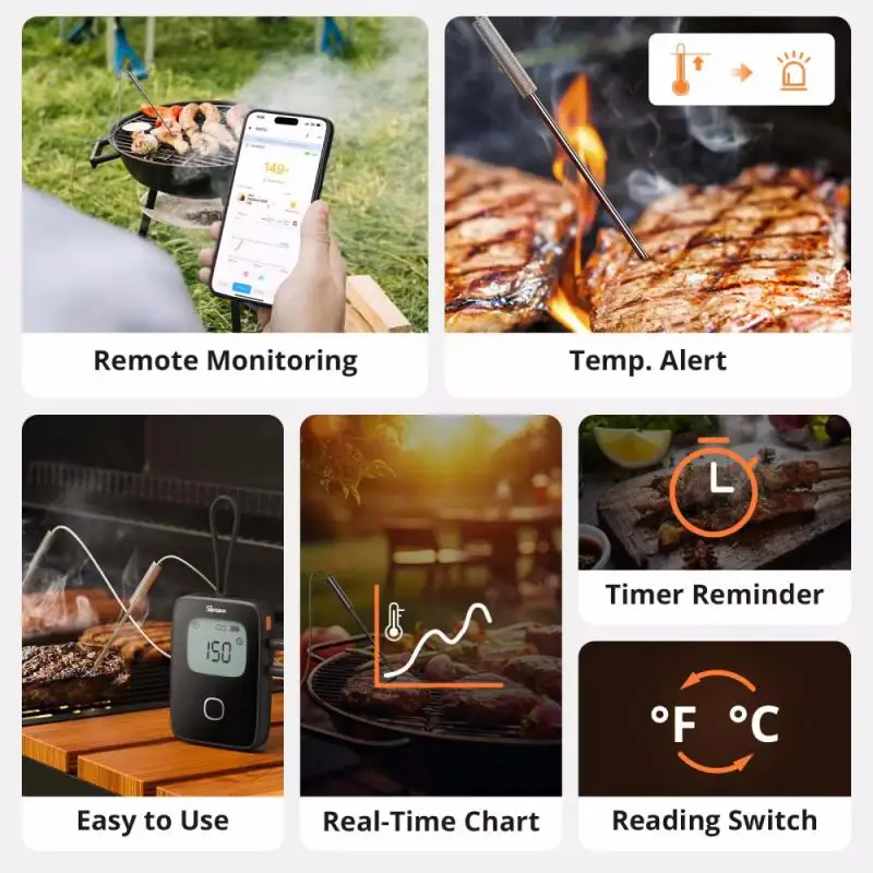 SONOFF BMT01 BBQ Meat Thermometer Real-Time Temp Chart Timer Reminder Wireless Remote Monitoring Temperature Alerts Via Ewelink