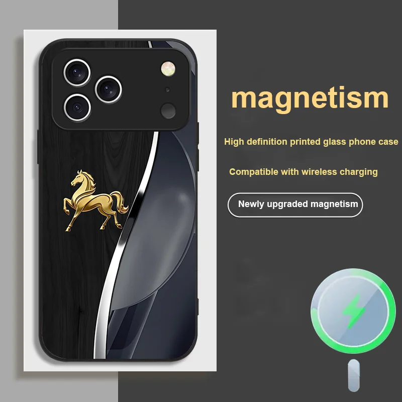 

For iPhone 17 Pro MAX AIR Magnetic Glass Phone Case Golden Horse Chasing Light Simple Luxury