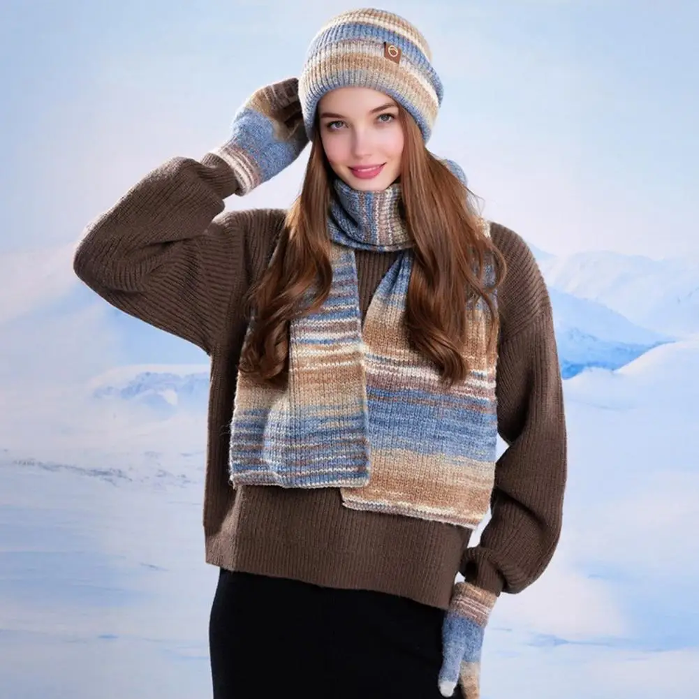 

Женская зимняя шапка, шарф, перчатки, комплект аксессуаров для катания на коньках, женские зимние аксессуары, вязаная шапка, длинный шарф, сенсорный экран для холода