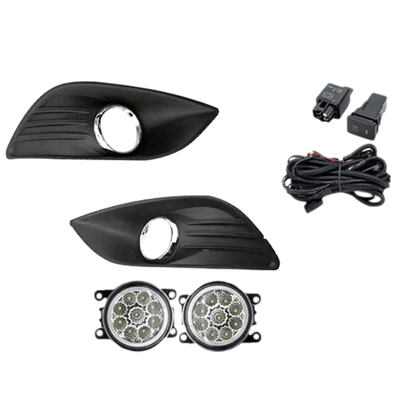 LED Fog Light Headlight Fog Lamp Cover Grille Bezel Harness Switch Kit for Ford Focus MK2 2009-2011