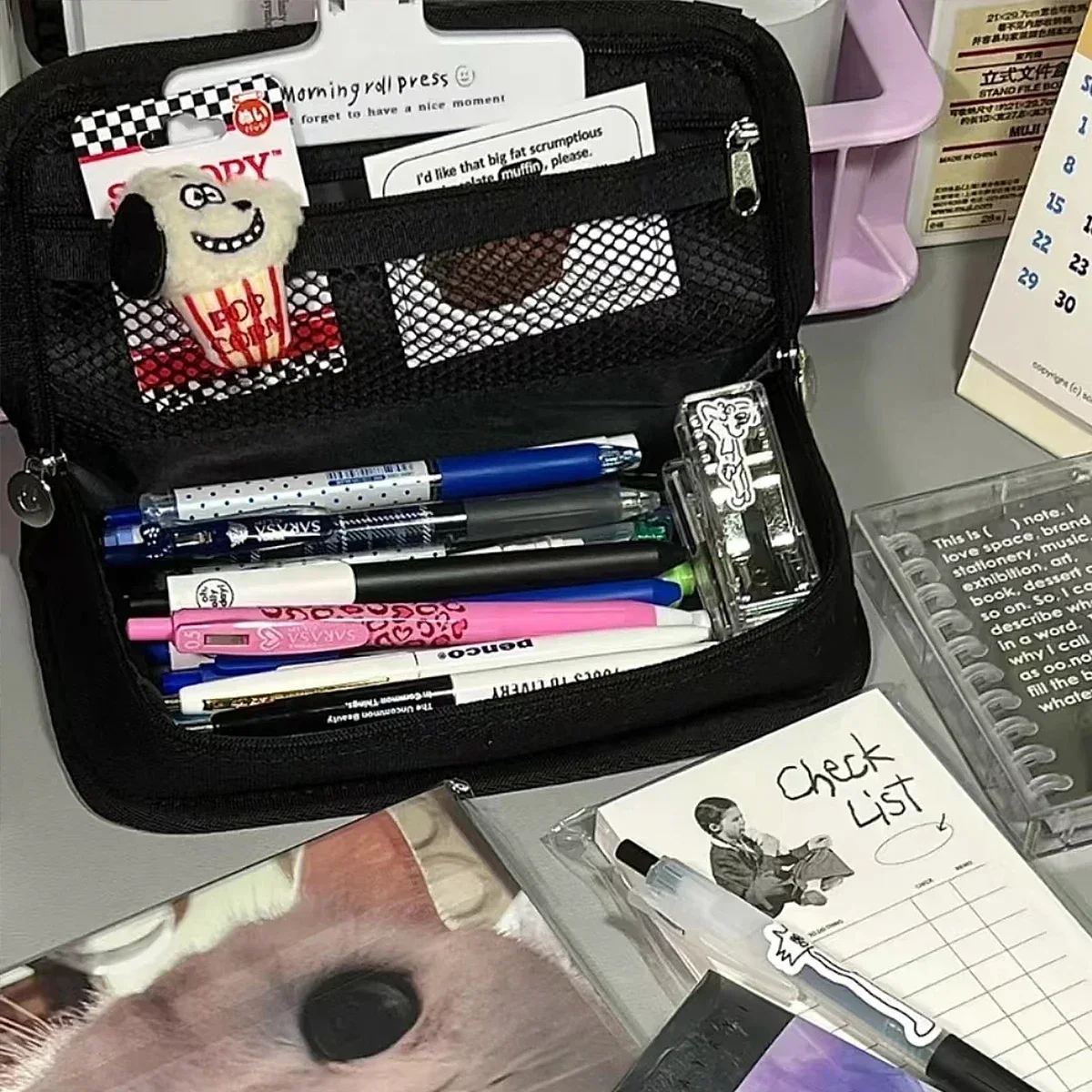 Estuche de lápices de tablero de ajedrez Kawaii de gran capacidad, bolsa de lápices de lona de moda, bolsa de regreso a la escuela para estudiantes,