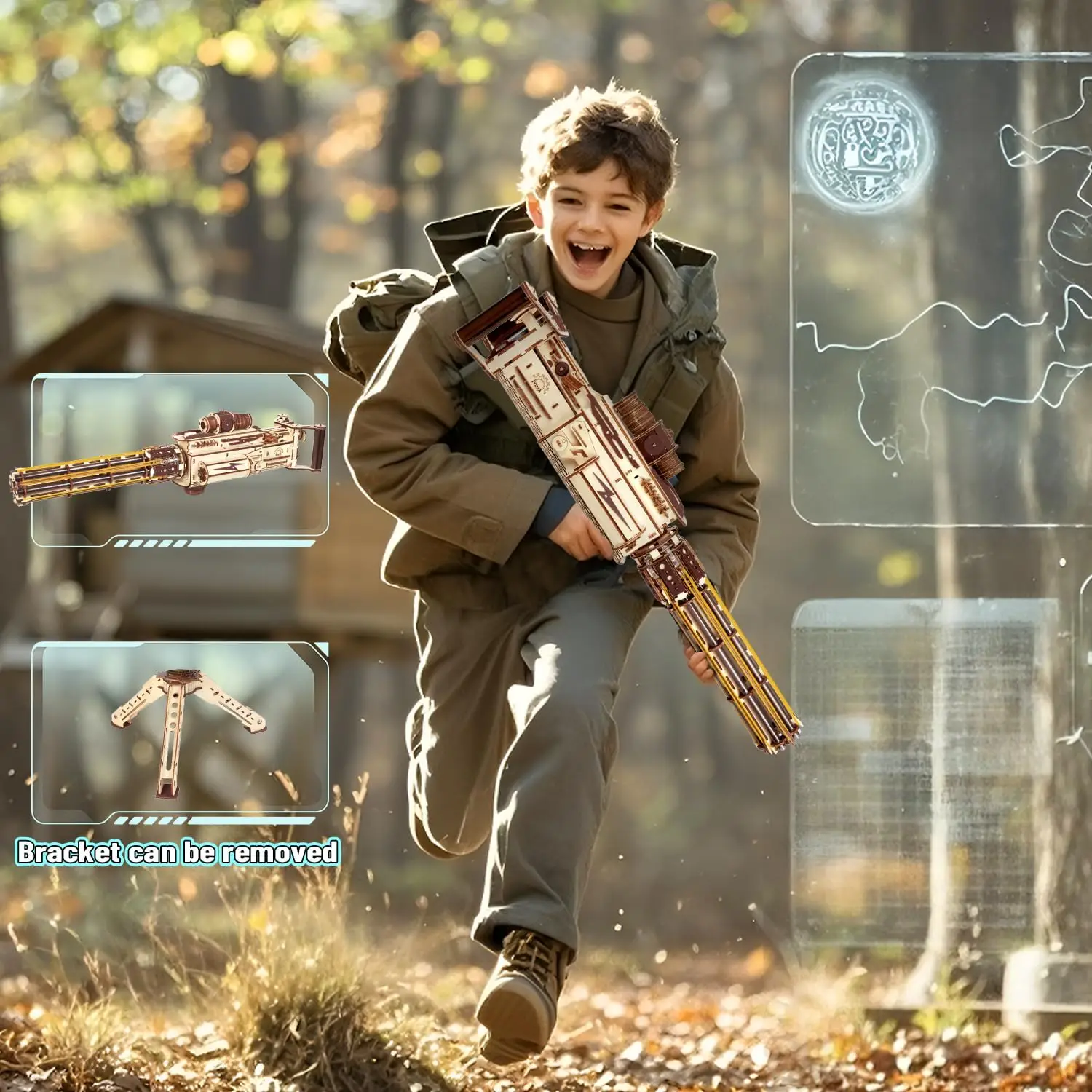 VATOS 3D木製ガトリングマシンガンおもちゃ クリスマスプレゼント 子供 男の子 大人向け 344ピース 木製パズル 組み立てモデルガン 射撃ゲーム