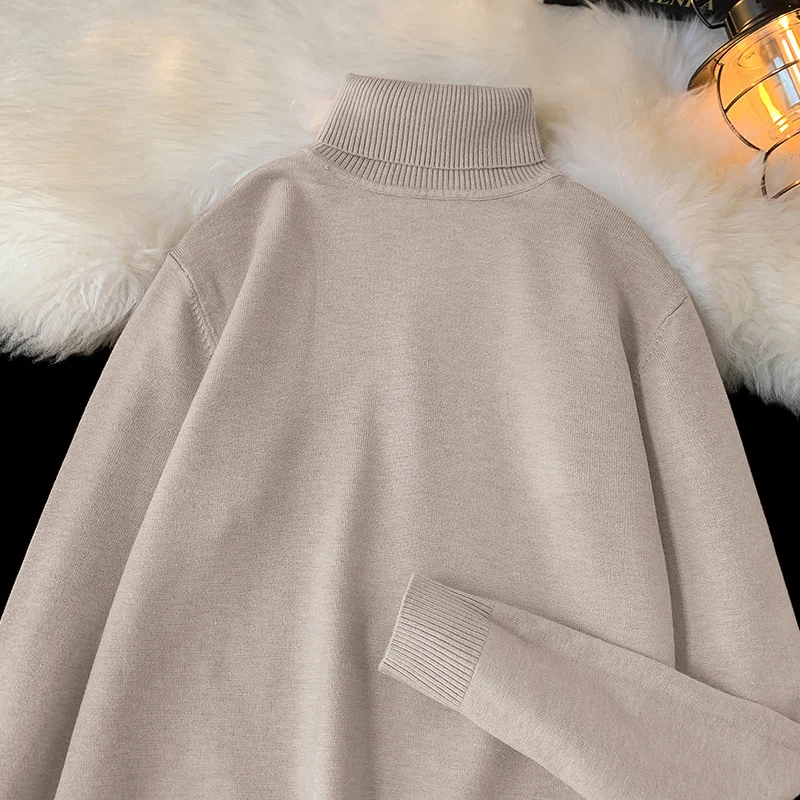 

High Collar Men's Knitted Sweater Casual Pure Color Leisure Pullover Breathable Midweight Long Sve Autumn Winter Faion