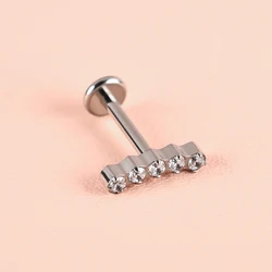 1 Titanium G23 Precision Carved Zircon Inlaid Inner Tooth Puncture Lip Nail