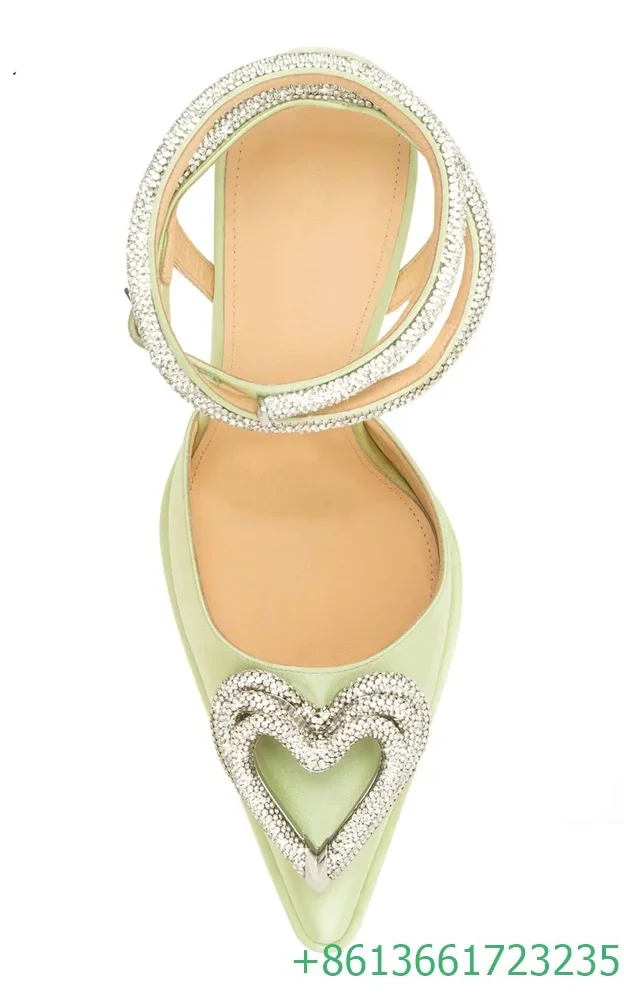 2026 Newest Love Rhinestone Sandals Bling Bling Crystal Ankle Strap High Heel Sandals Women Pointed Toe Shallow Wedding Shoes