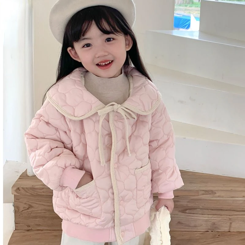 2022 New Girls' Down Padded Jacket Autumn and Winter Light and Velvet Padded Jacket Cute Padded Jacket 1 To 4 Years Old