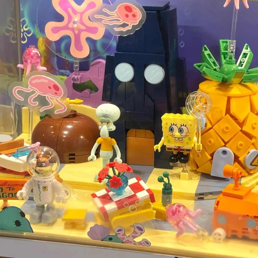 Area-X Spongebob Schwammkopf Bikini Bottom Ocean Scene Bausteine Blind Box USB Lade Glow Light Modell Schreibtisch Dekor Geschenke