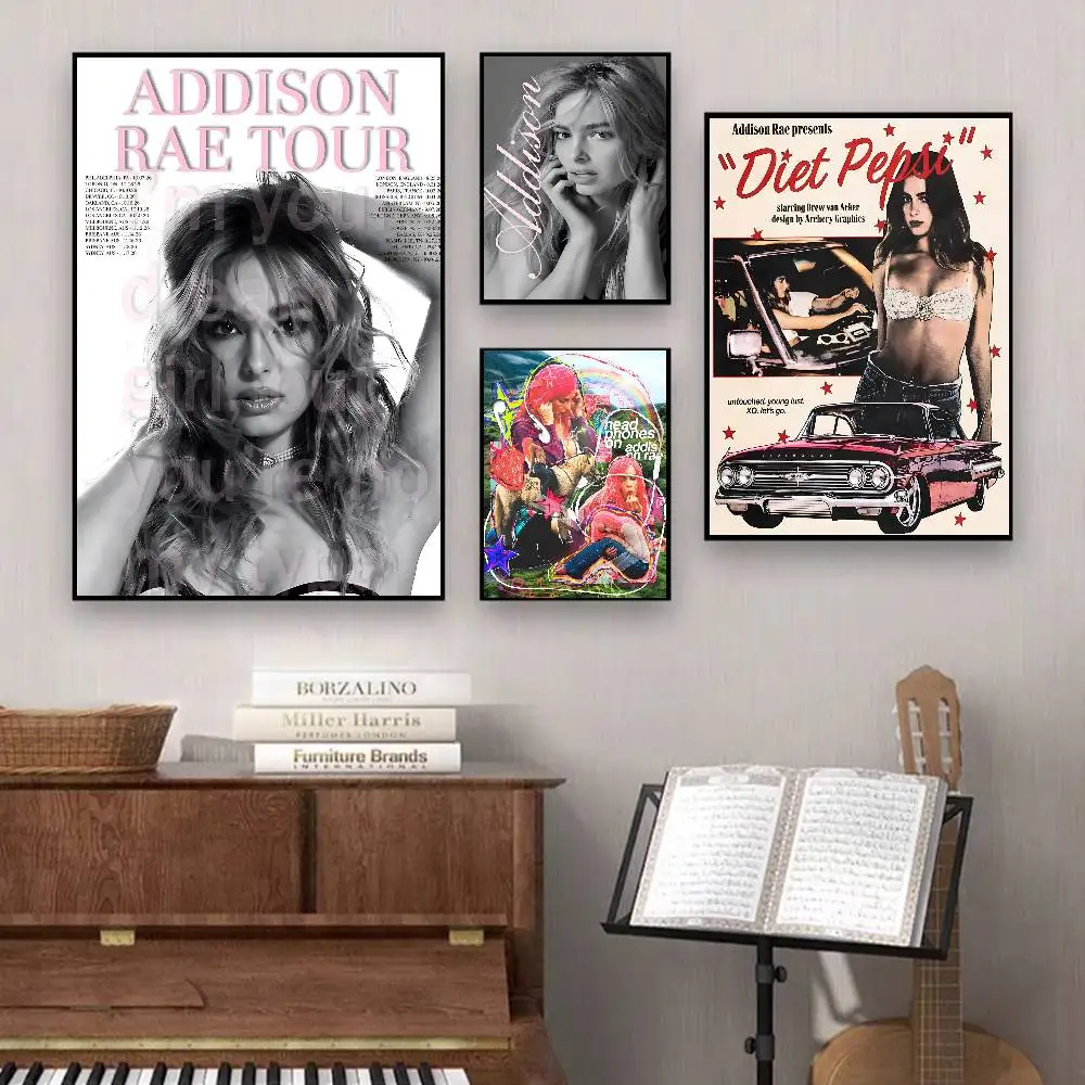Pop Singer A-Addison R-Rae Anime Posters Sticky Decoracion Painting Wall Art White Kraft Paper Wall Decor