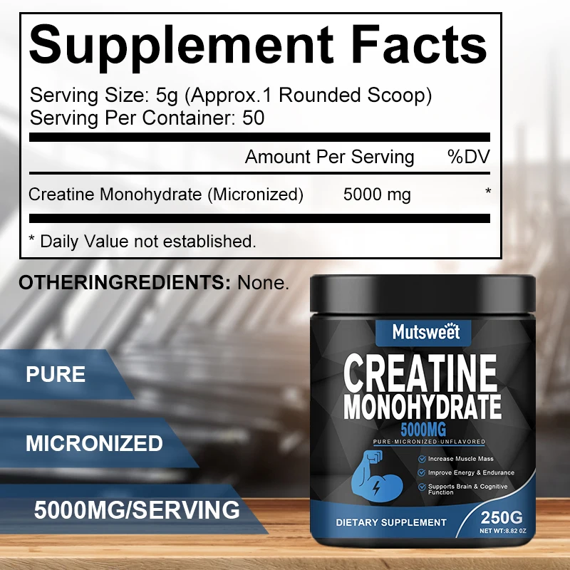 MUTSWEET Creatine Monohydrate Item 5000mg Pure Unflavored Micronized Pre Workout Keto Vegan Dissolves Easy Muscle Recovery