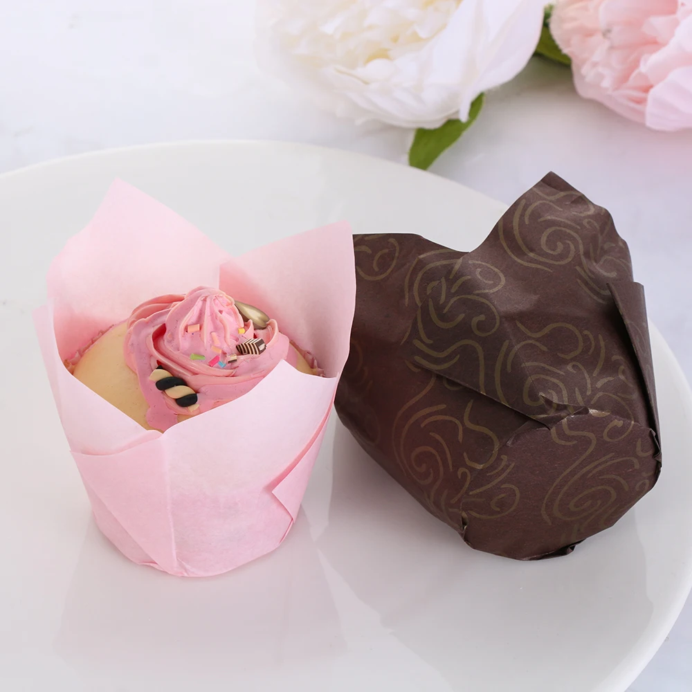 50pcs Newspaper Style Cupcake Muffin Liner Baking Oil Proof Cup Wedding Party Cassettes Tulip Muffin Cupcake Paper Cup Wrapper