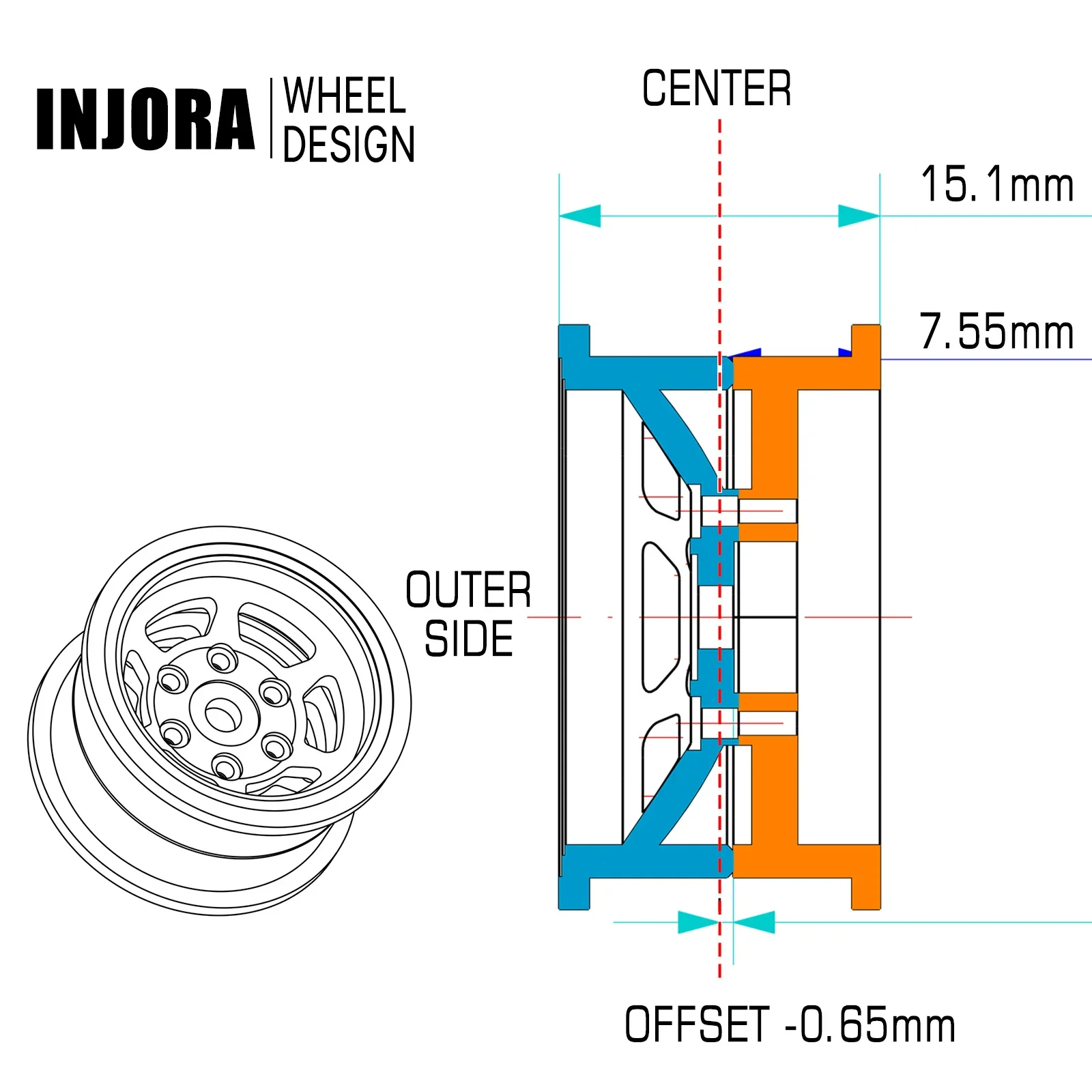 INJORA CNC Aluminum 1.0 Beadlock Wheel Rim for 1/24 RC Crawler Car Axial SCX24 FMS FCX24 AX24 TRX4M Upgrade (W1006)