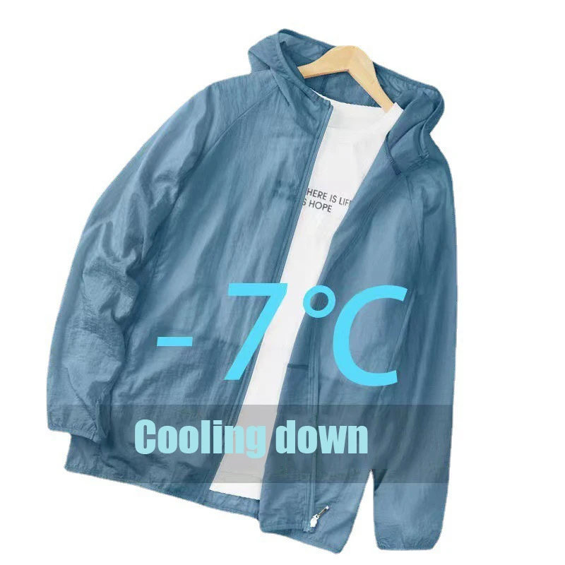 Men's Summer Elastic Ice Silk Clothing Sun Protection Sunscreen Clothing Ultra-thin Hooded Coat Outdoor Sports Fishing Jackets