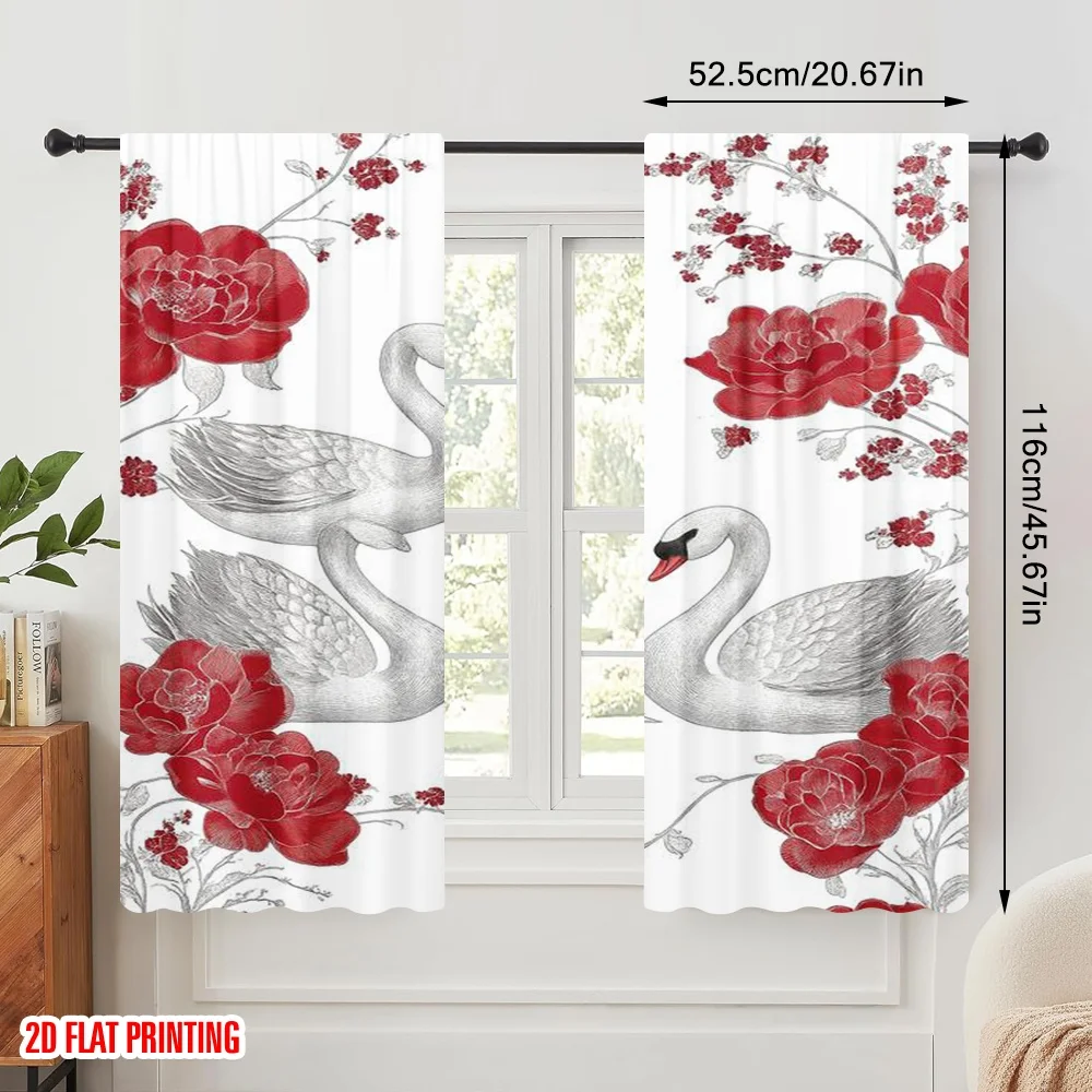 2pcs,2D plane printing Popular Curtains Swan Elegance Durable 100% Polyester Fabric (without rod) Versatile All Use for Living