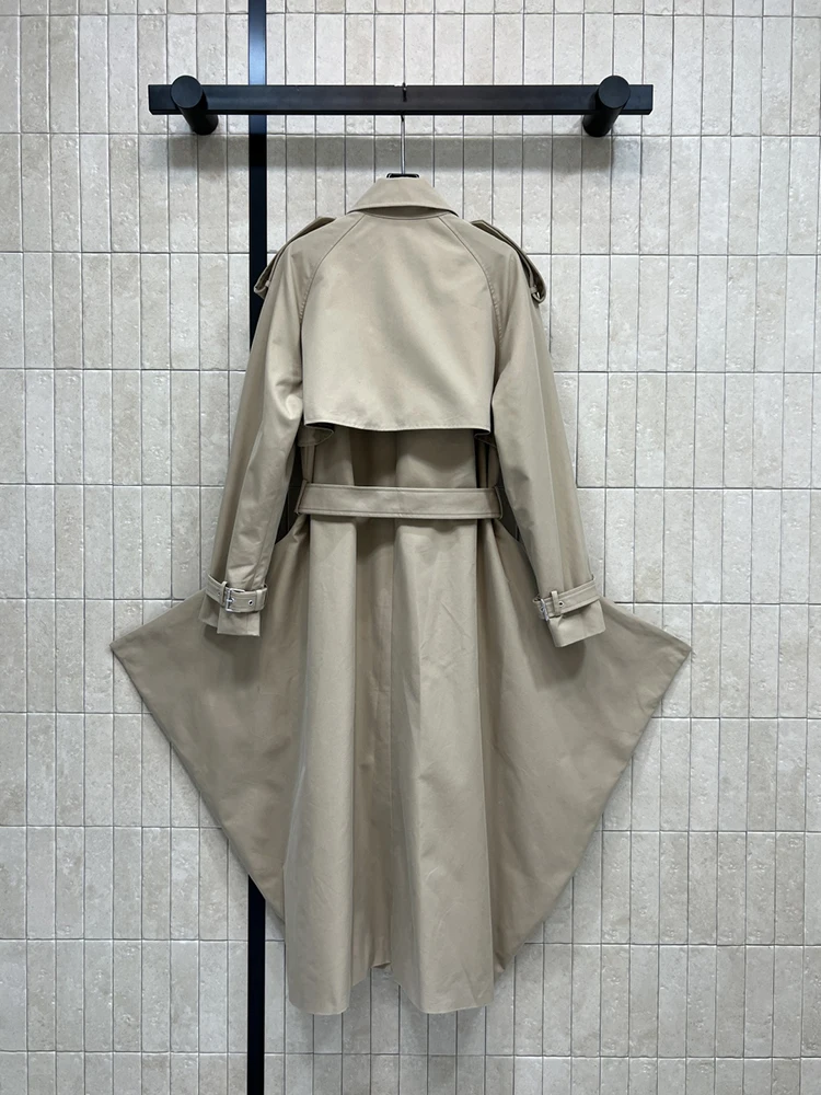 SVORYXIU الخريف نمط جديد الكاكي فضفاض خندق معطف المرأة نمط غير رسمي نمط بدوره إلى أسفل طوق نمط طويل معطف واقٍ من المطر #6