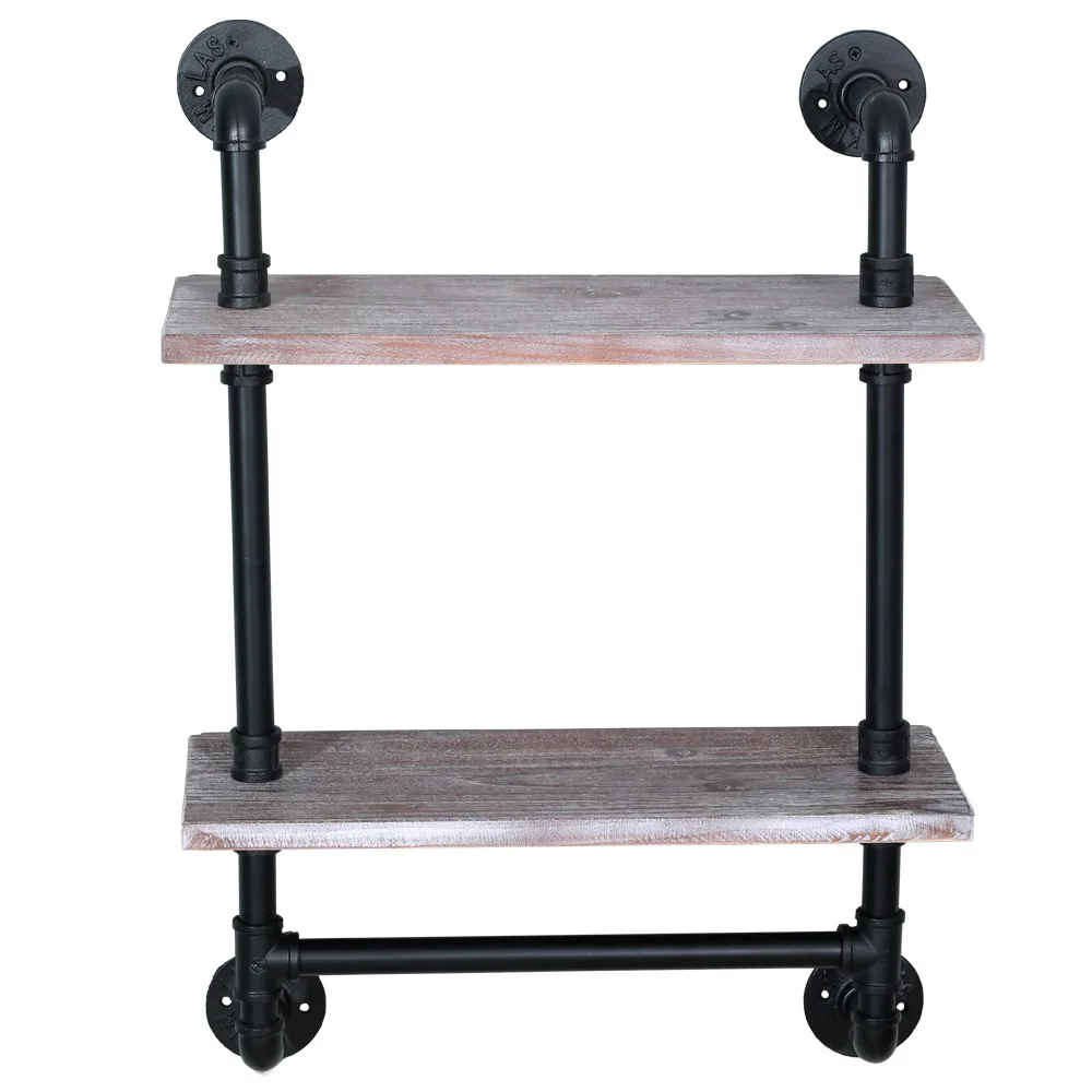 Towel Racks 1 Pipe Shelves 2-Layer Wood Shelf 20x8x29Inch Retro Color[US-Stock]