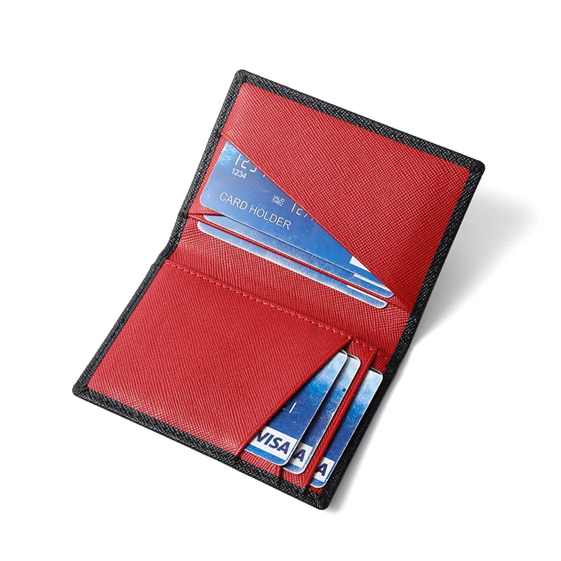 

Luxury RFID Bifold Small Card Wallet for Men Contrast Color Slim Cross Pattern Genuine Leather Carteira Masculina Wallet 2022