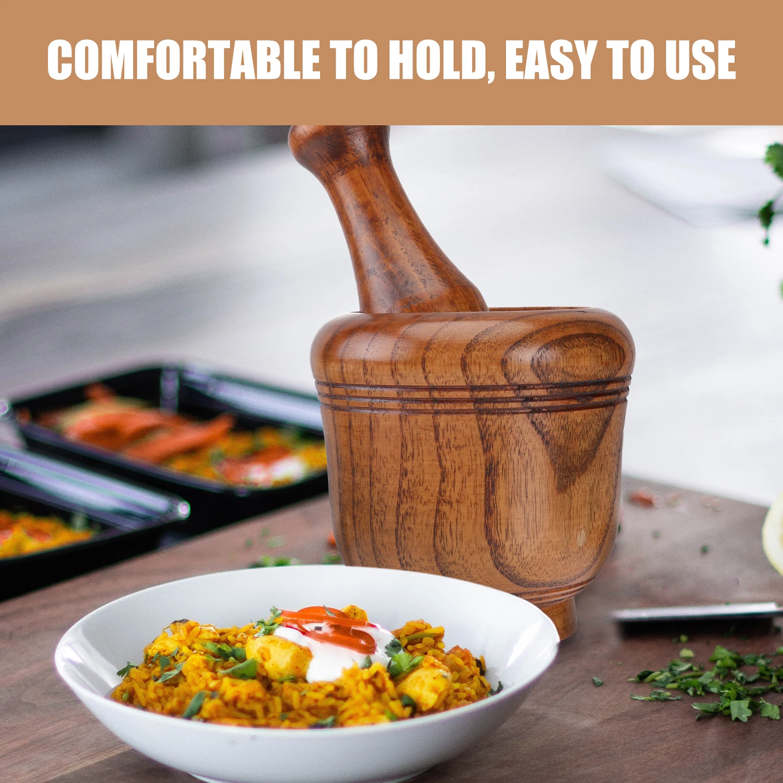 

Solid Wood Garlic Jar Mortar Pestle Kitchen Helper Crusher Masher Press Easy Clean Wooden Spice Grinder