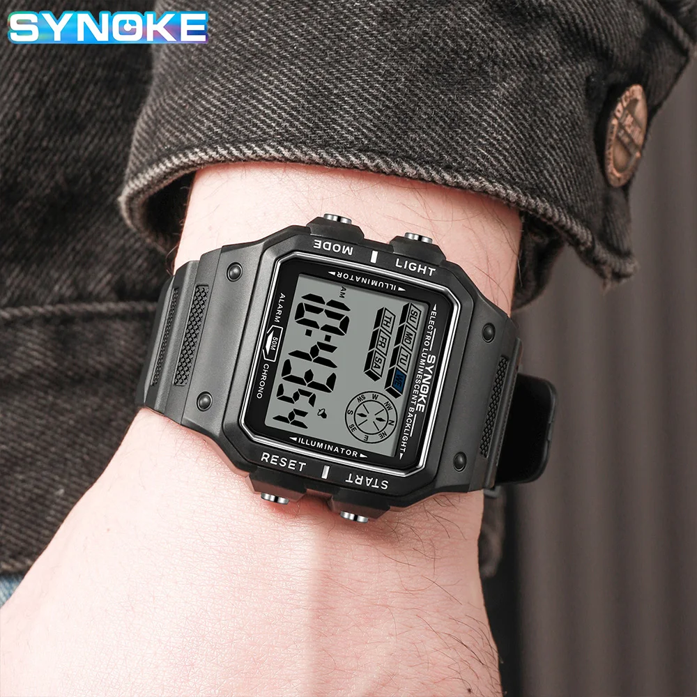 SYNOKE Outdoor Military Digital Watch For Men Fashion Retro Men Watch Sports 5Bar Waterproof Men Watch Multifunctional Luminous