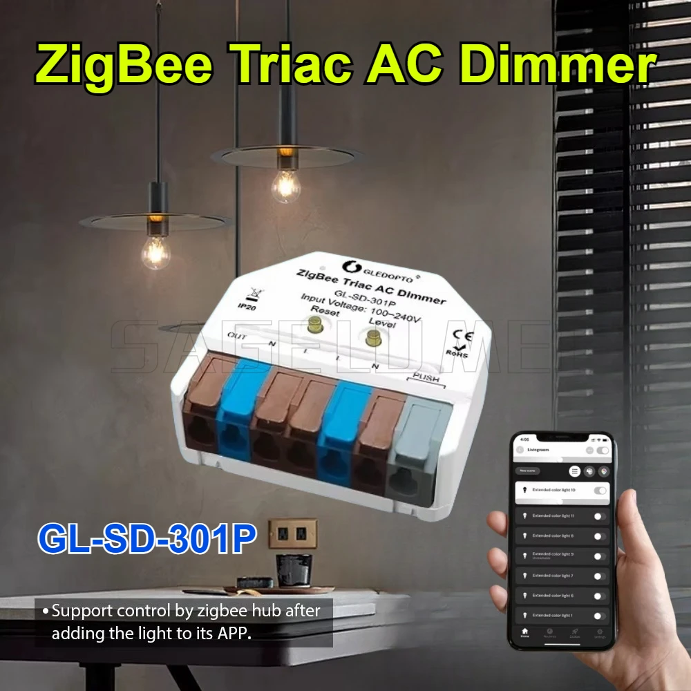 Triac AC Dimmer GL-SD-301P GLEDOPTO ZigBee3.0 Ultra Mini LED Dimmable Push Switch App Voice Control Hu/e Tuya Alexa SmartThings