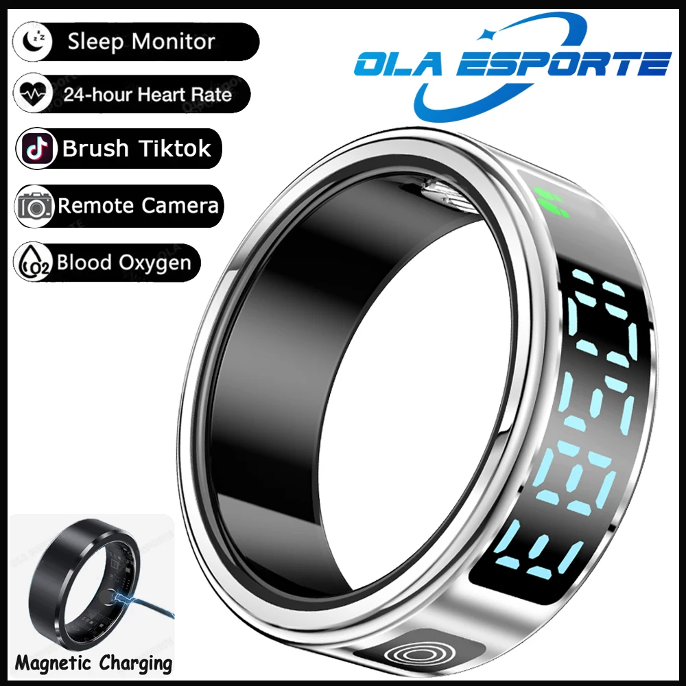 2025 Smart Ring mit Display und Touch-Funktion, kabellosem Laden, Gesundheitsmanager, 5 ATM wasserdicht für Männer und Frauen, Ring HT30
