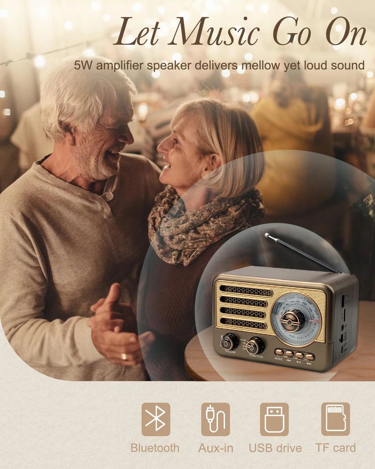 ﻿   ريترو خمر راديو مكبر صوت بخاصية البلوتوث قابل للنقل كامل النطاق راديو AM FM SW الترانزستور ث/LED Fladhlight دعم AUX TF بطاقة USB