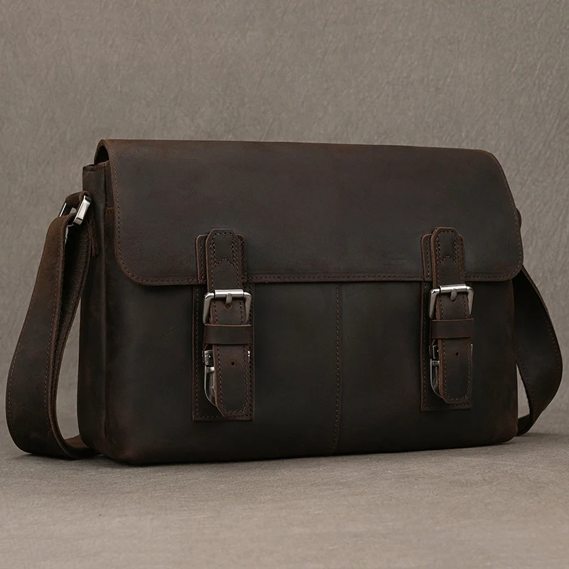 Górna warstwa skóry bydlęcej skóra Crazy Horse 9.7 "iPad skórzana torba na ramię torebka typu crossbody dla mężczyzn męska torba