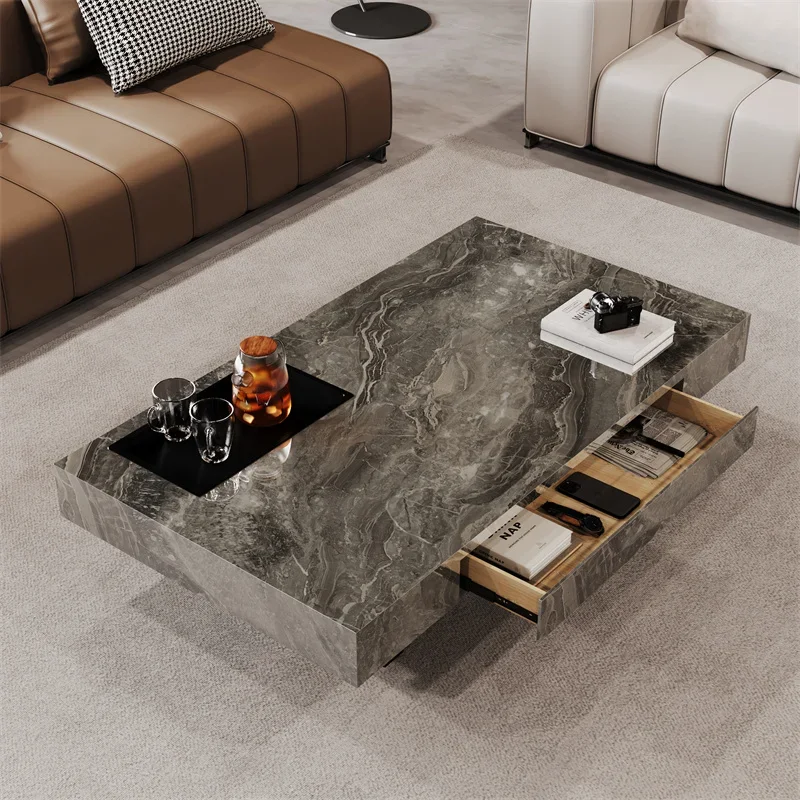 Italian minimalist rock slab coffee table light luxury high-end living room household rectangular marble 2024 new coffee table