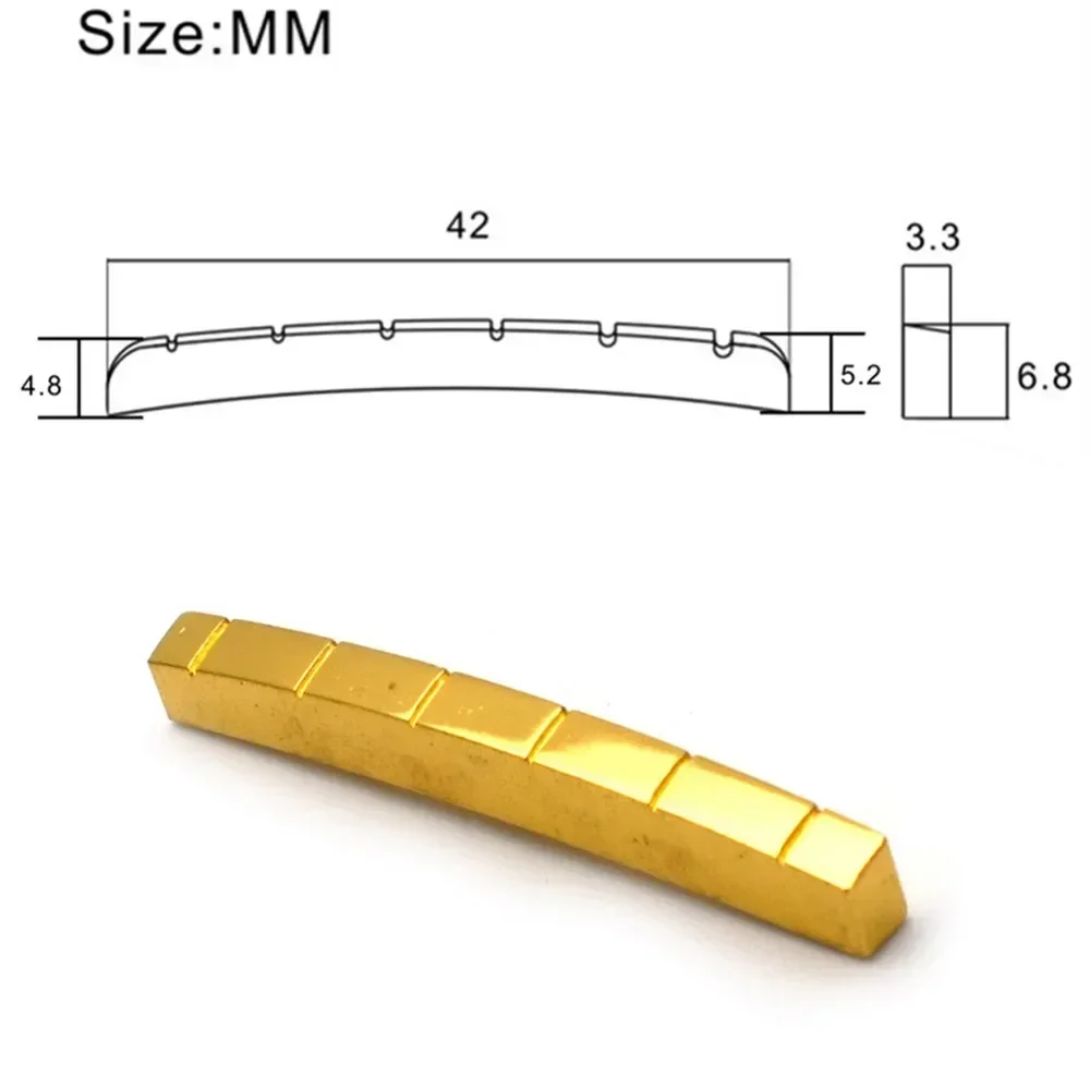 42mm Brass Curved Bottom 6 Strings Slotted Brass Nut For ST TL Telecaster Electric Guitar Replacement Accessories Parts Gold