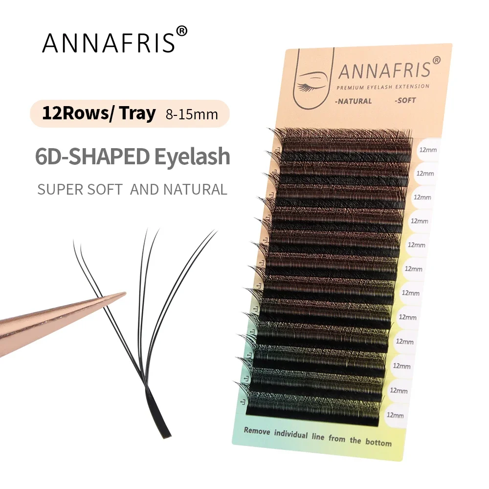 ANNAFRIS  2Tips 3D W Black Eyelash Extension Premade Volume Fans Natural Soft 6D W Shape Automatic Flowering Bloom False Lashes