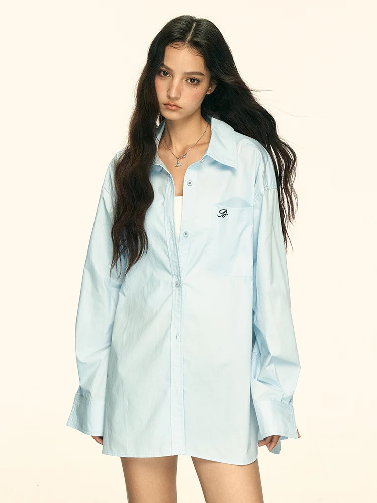 

Light Blue Thin Long Sve Loose Women's irt Early Autumn Korean Sle Lazy Faion Versatile Slimming Sun Protection irt