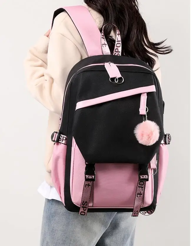 Lovely Kuromi Backpacks USB Cartoon Printed Mochila Rucksack Boys Girls School Bag Students Bookbag Teens Women Mochila Escolar