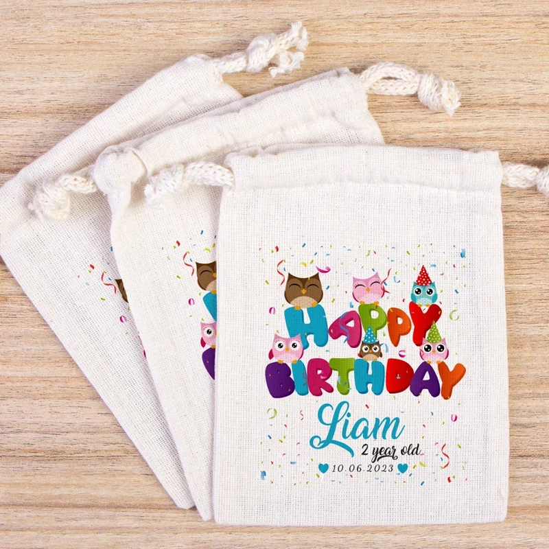 5 pezzi personalizzati buon compleanno sacchetto regalo con coulisse personalizzato baby shower ragazzo ragazza 1st 2nd 3rd 4th festa di compleanno decorazione bomboniera