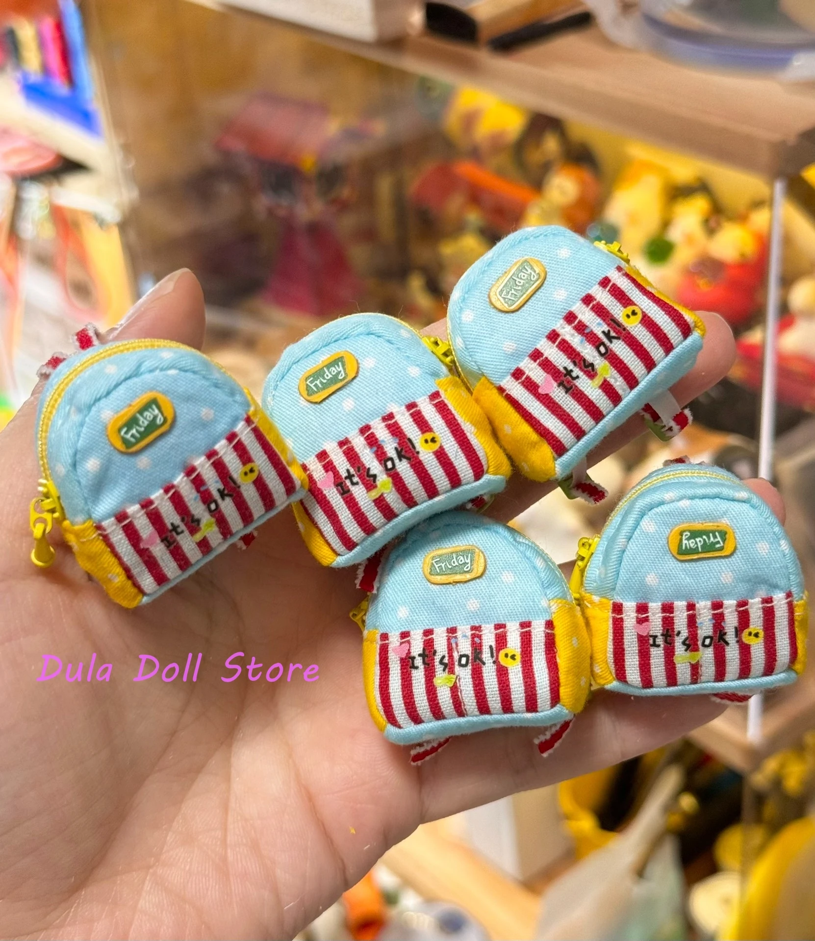 2026 Dula Doll Candy Colored Striped Backpack for OB11 Dolls