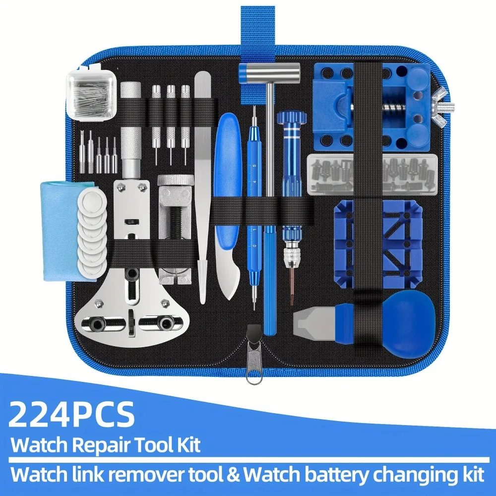 224Pcs Professional Watch Repair Kit, Watch Battery Replacement Tool Set, Watch Back Case Opener, Band Link Remover & Spring Bar Tools for Watchmakers & DIY Watch Maintenance